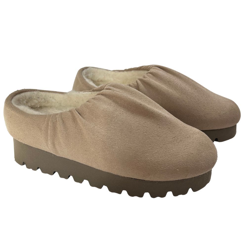 Yume Yume Slip On Mules Neutral Beige Camp Shoe Low Platform Slides Sz 39